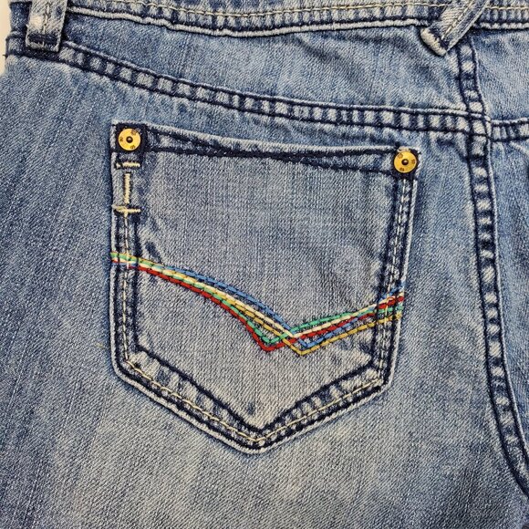 MEK DNM Light Wash Paros F.X.H. Frayed Hem Low-Rise Denim Jean Shorts Size 24 - Picture 6 of 16